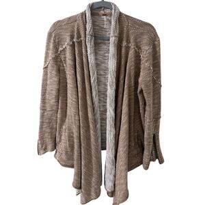 Free People In The Loop Waterfall Cardigan Pockets Oversized Boho Brown Tan, S